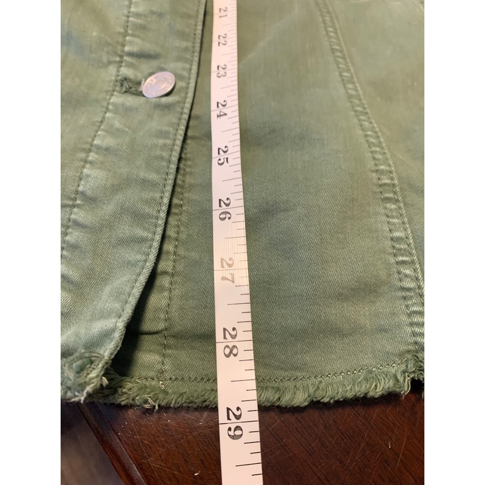 Chico's Green Utility Floral Embroidered Denim Jacket Raw Hem Size 12/14 Large - Picture 6 of 10